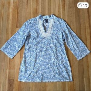 "346" Brooks Brothers cotton popover blue and white tunic top blouse
